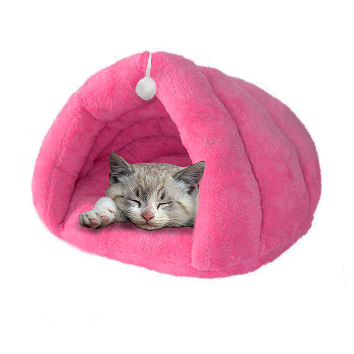 Cama Cucha Cueva Gato Casilla Pom Pom Iglu Peluche Acolchada - Variante Color Rosa 