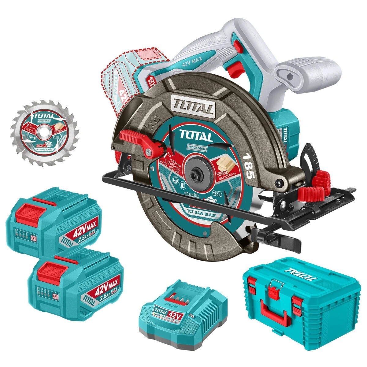 Sierra Circular 7.1/4" Inalámbrica 42v Sin Carbones - 2 Baterías 2.5Ah, Cargador Y Valija 