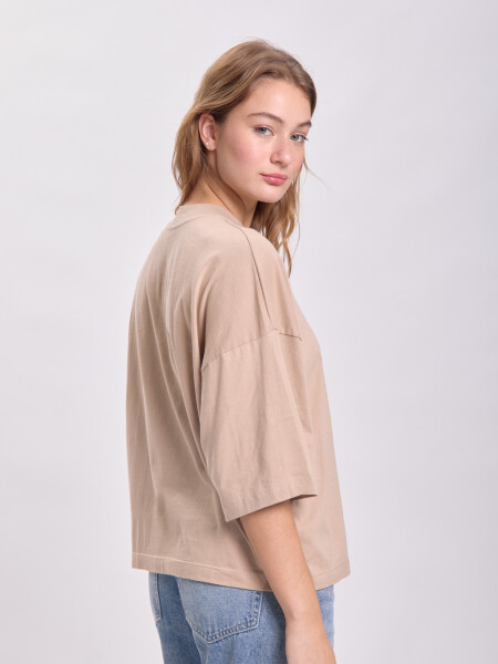 Remera manga 3/4 cuello alto Beige