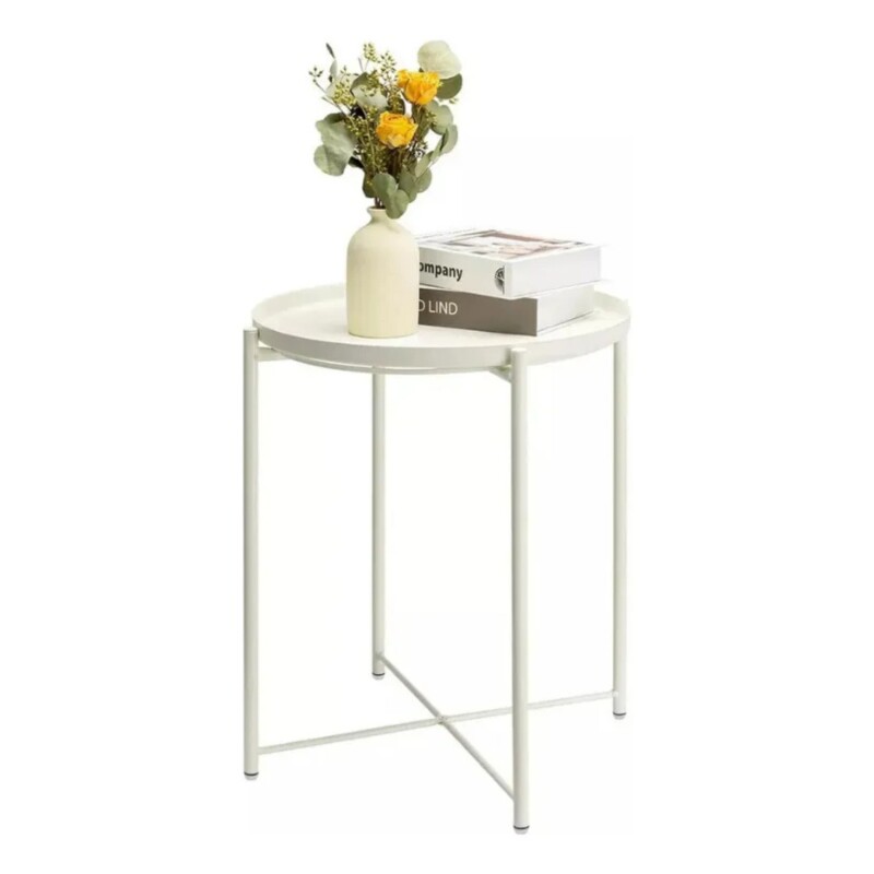 Mesa auxiliar con bandeja Lumax Metálica Redonda Stoke Blanco
