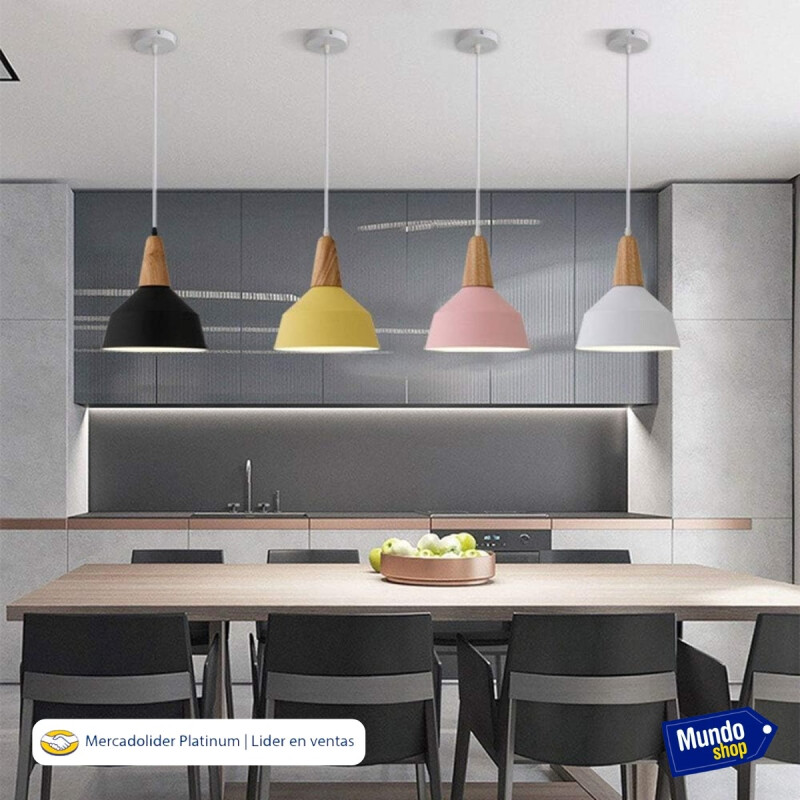 Lampara Colgante De Techo Color Y Madera Diseño Nordico Negro