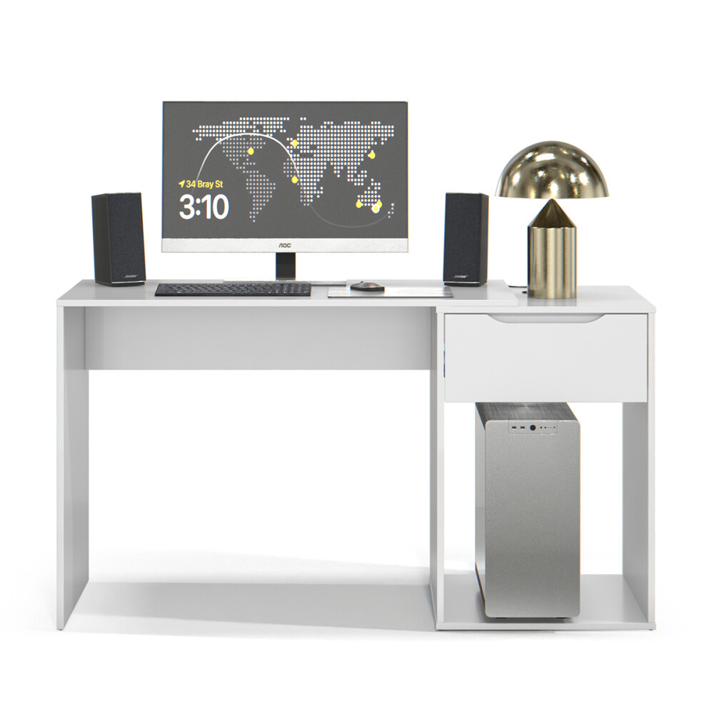 ESCRITORIO 1 CAJÓN MESA PARA PC LAPTOP COMPUTADORA BLANCO