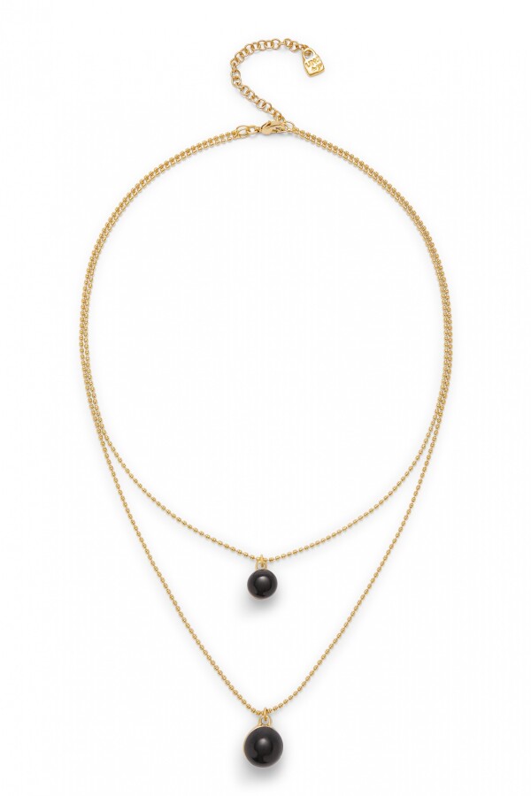COLGANTE DE ALEACION DE METALES BAÑADO EN ORO 18K CON DOBLE CADENA Y CRISTALES DE MURANO NEGRO Colgante