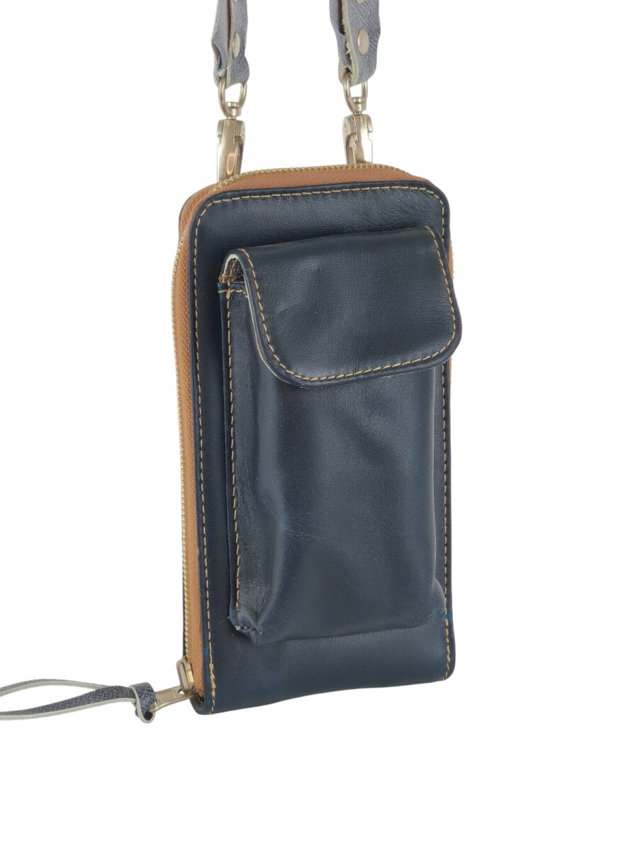 Porta celular con monedero y tarjetero interior - Azul 