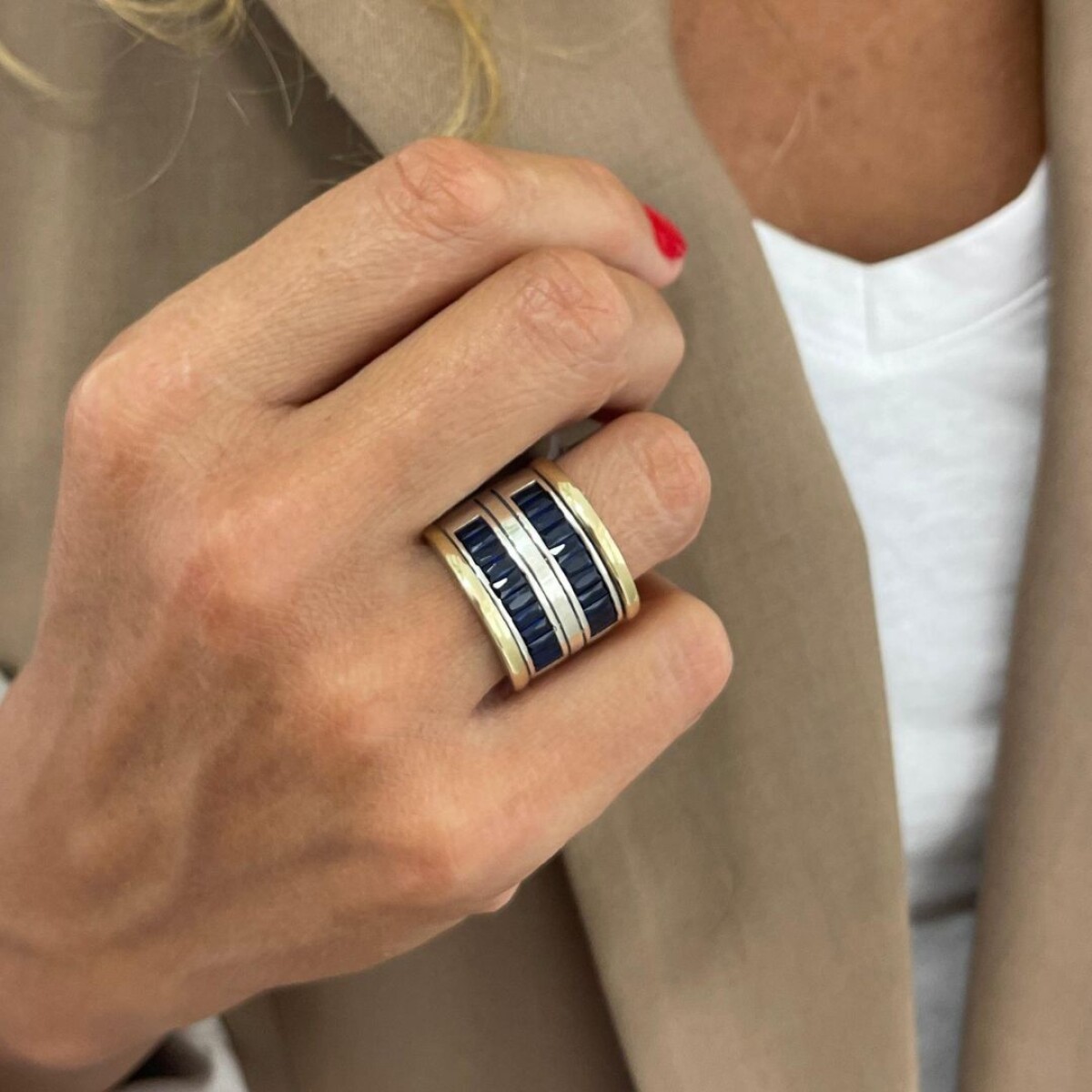 Anillo Teodora Blue - Plata y Oro 