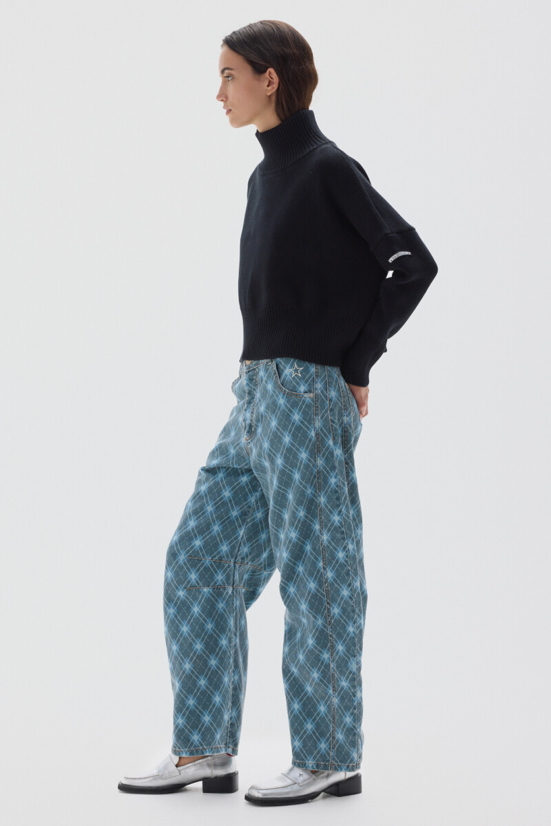 Jean Barrel Print Blue