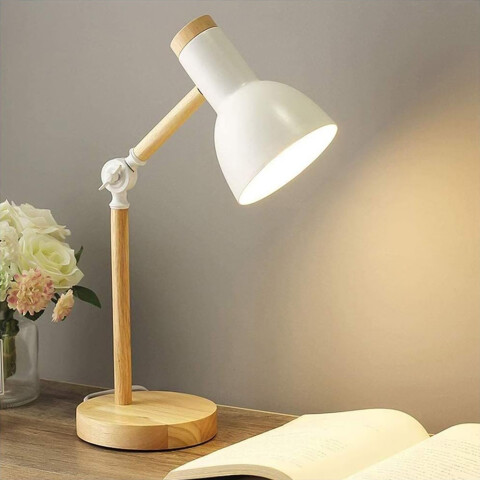 Lámpara de Escritorio Nórdica Articulada de Metal y Madera Color Blanco Lámpara de Escritorio Nórdica Articulada de Metal y Madera Color Blanco