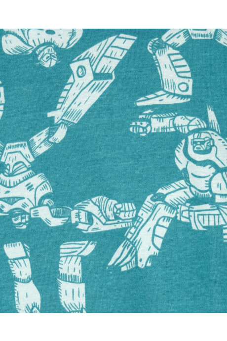 Pijama cuatro piezas de algodón, dos bermudas y dos remeras manga corta diseño robot Sin color
