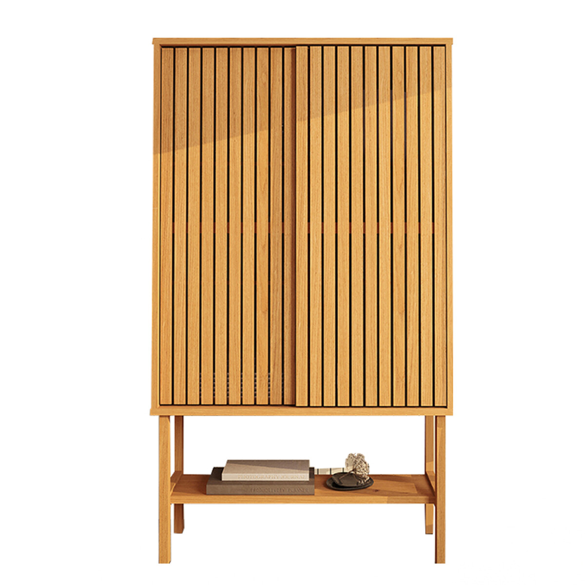 Armario dos puertas corredizas - Madera maciza -Interior con estantes 