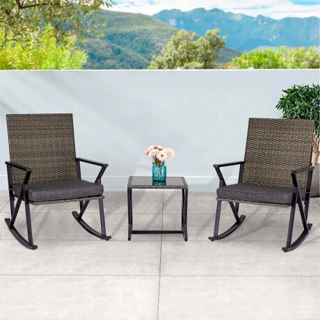 Juego Jardín Set X3 Silla Mecedora Ratán + Mesa Patio Verde