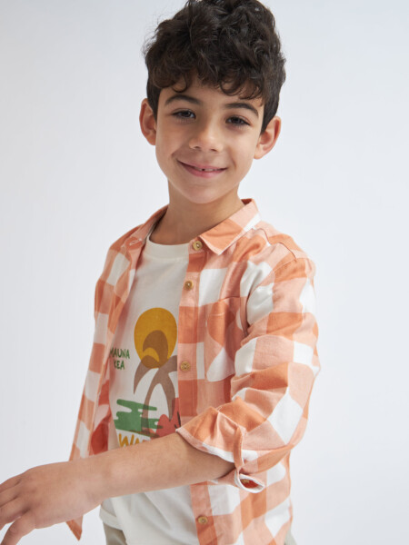 Camisa manga larga a cuadros Naranja