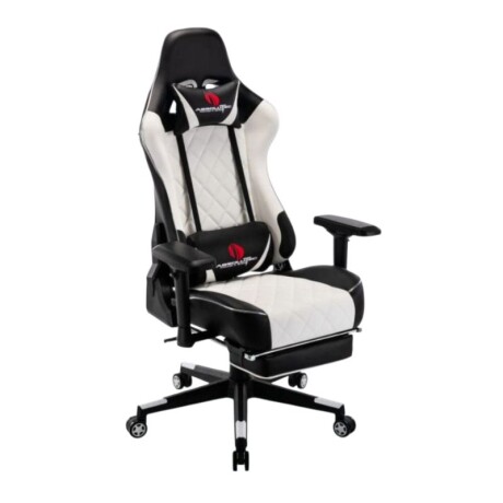 SILLA GAMER CON PARLANTES, LUCES Y ALMOHADON MASAJEADOR - BLANCA/NEGRA SILLA GAMER CON PARLANTES, LUCES Y ALMOHADON MASAJEADOR - BLANCA/NEGRA