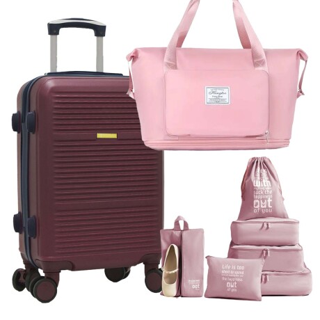 Set Valija Rígida Grande + 6 Organizadores Equipaje + Bolso Bordó