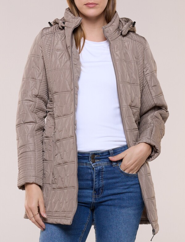 Campera Larga Capitoneada Con Capucha Desmontable TOSTADO