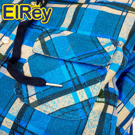 Campera Camisa Abrigo Leñadora Capucha Doble Cierre Azul