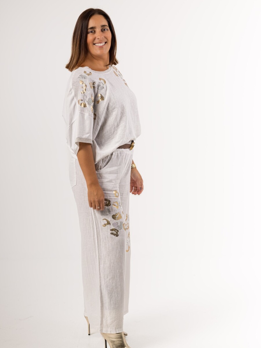 Palazo 100% lino con cinto incluido Made in Italy blanco