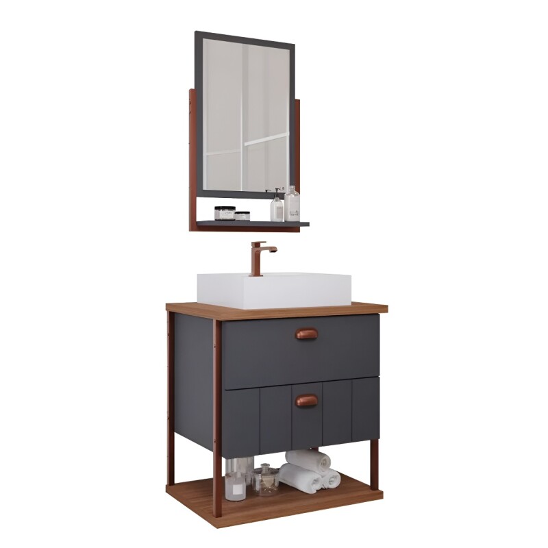 Juego De Muebles De Baño Uni Con Espejo, 60 Cm, Mgm Dark Gray Mobile Juego De Muebles De Baño Uni Con Espejo, 60 Cm, Mgm Dark Gray Mobile