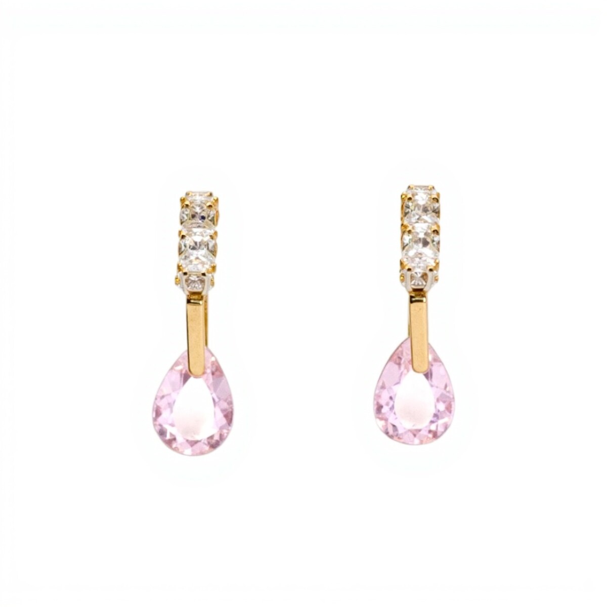 Caravanas oro Gotas Rosa- Oro bajo - Zirconia rosa- CA8006 - conpiedra 