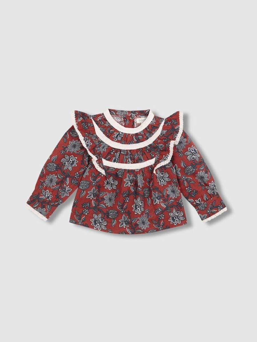 Blusa Con Tiras Bordado Coral Oscuro