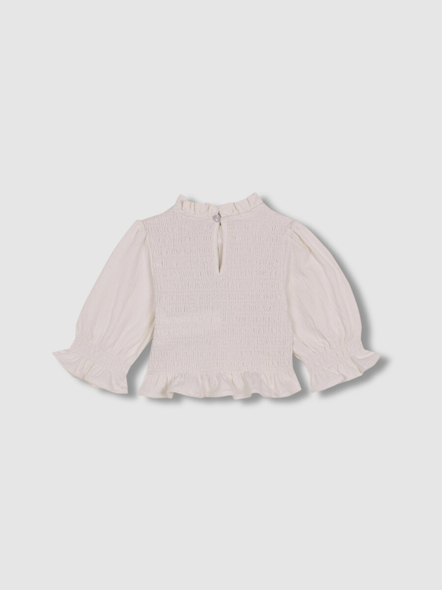 Camiseta De Manga Corta Con Smock Blanco