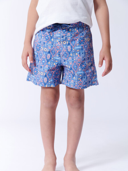 Short de baño estampado Etnico Azul