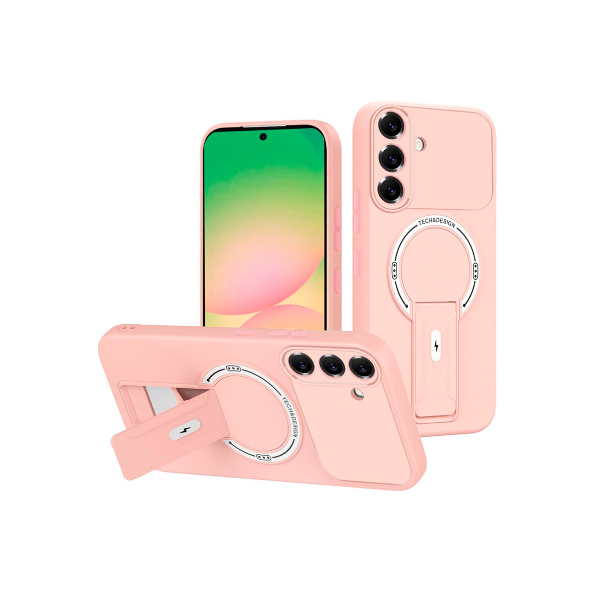 Protector para Samsung Galaxy A37 con soporte color rosa 