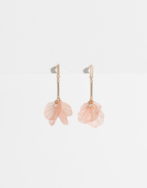 Aros Colgantes Largos Acrilico Aros Con Flores - Dorado