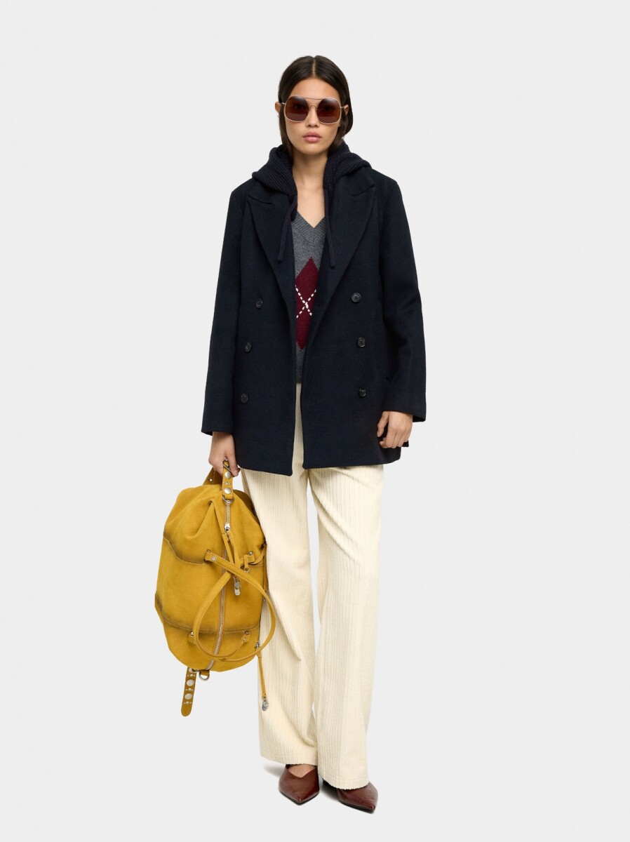 Chaqueta Mezcla De Lana Con Capucha Removible - azul-marino 