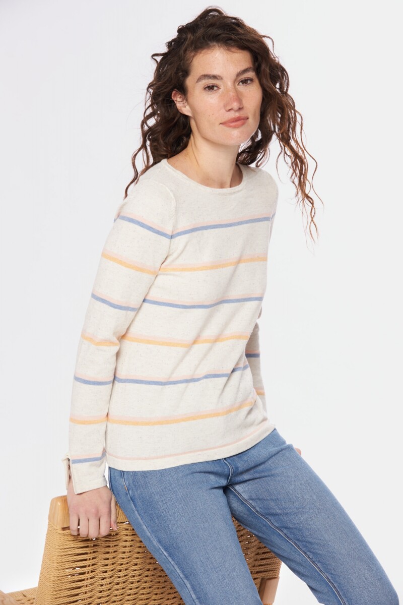 Buzo tejido rayado - Beige 