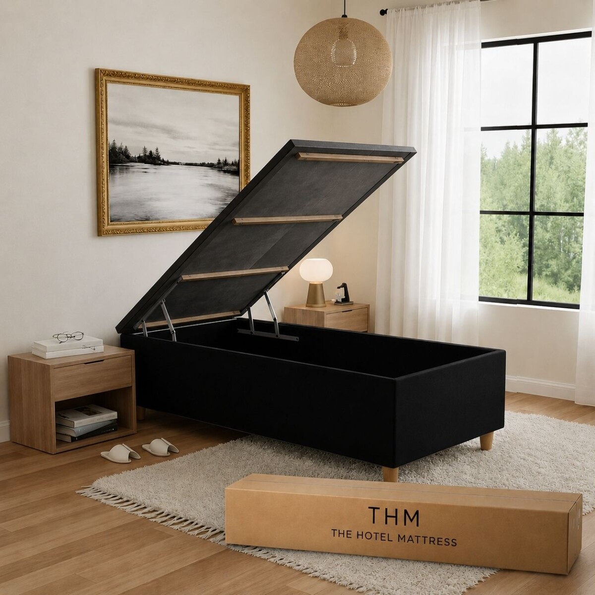Box Baúl Sommier 1 Plaza HAMPTONS Smartbox 90X190 - Negro 
