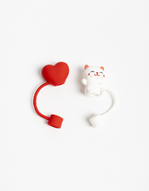 Rega Varios Set De 2 Tapones De Sorbete. Incluye Tapa De Corazon Y Gato - Combinacion Bicolor
