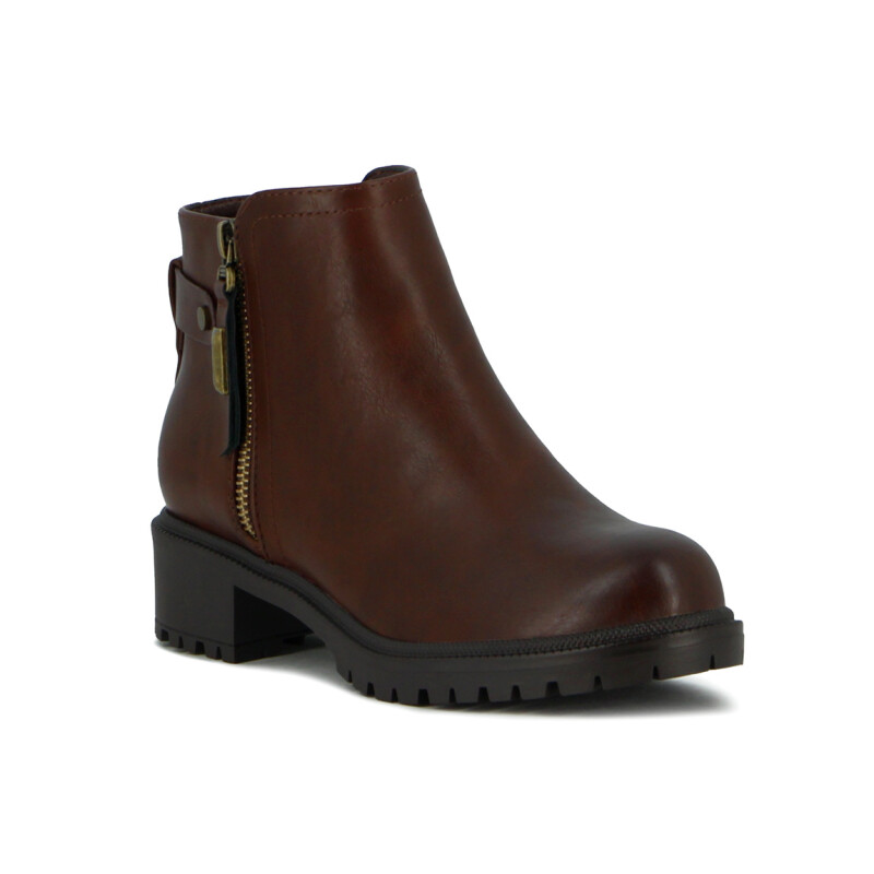 Darkness Bota De Dama Caña Baja Taco Cuadrado C/ Cierre - Marron Os Marron Oscuro