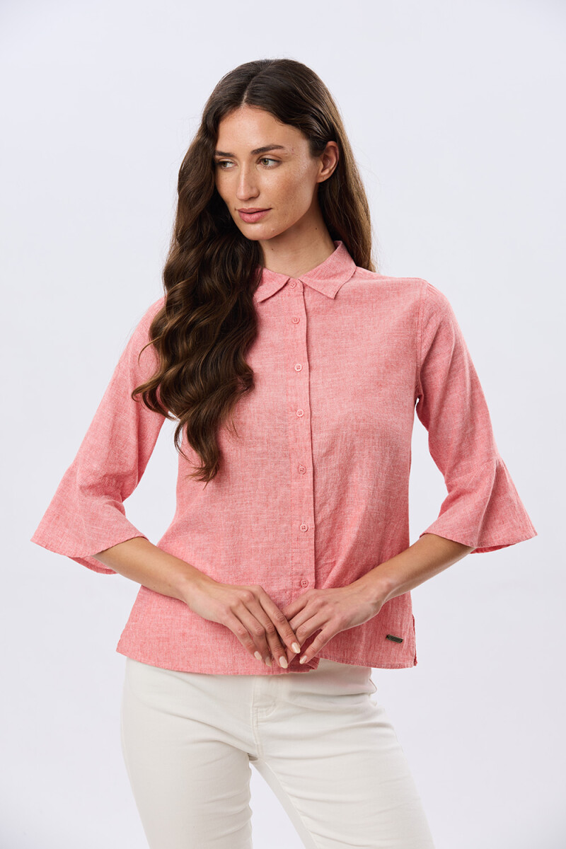 CAMISA DE LINO CON VOLADOS - Ladrillo 