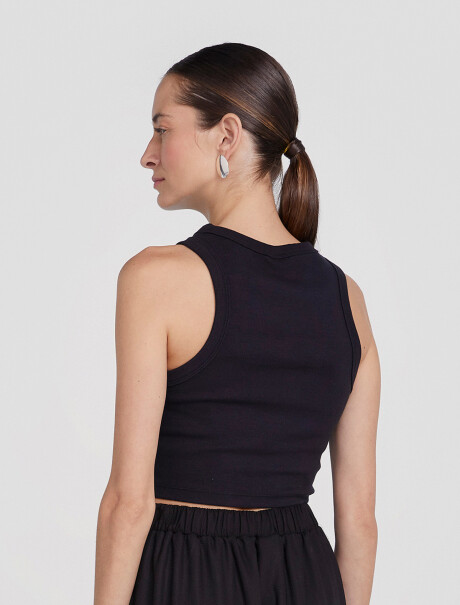 TOP MANGA CORTA EN TELA ACANALADA NEGRO