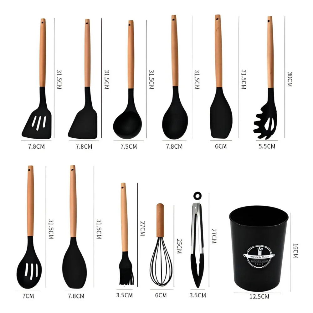 Set De Menage, 11 Utensillos De Cocina Con Soporte NEGRO