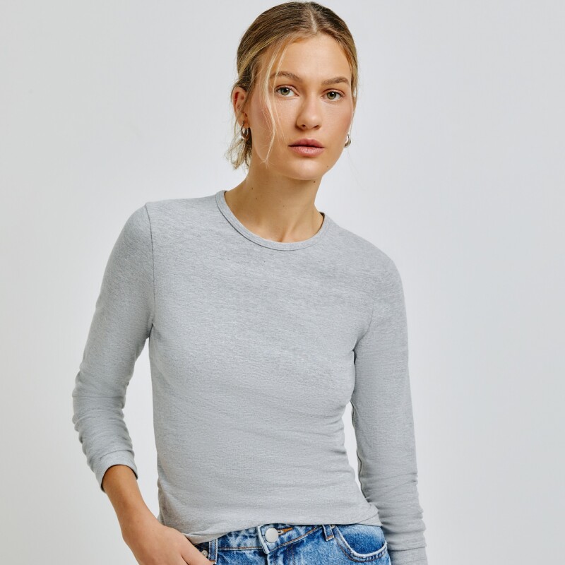 BLUSA ML FEM CINZA MESCLA