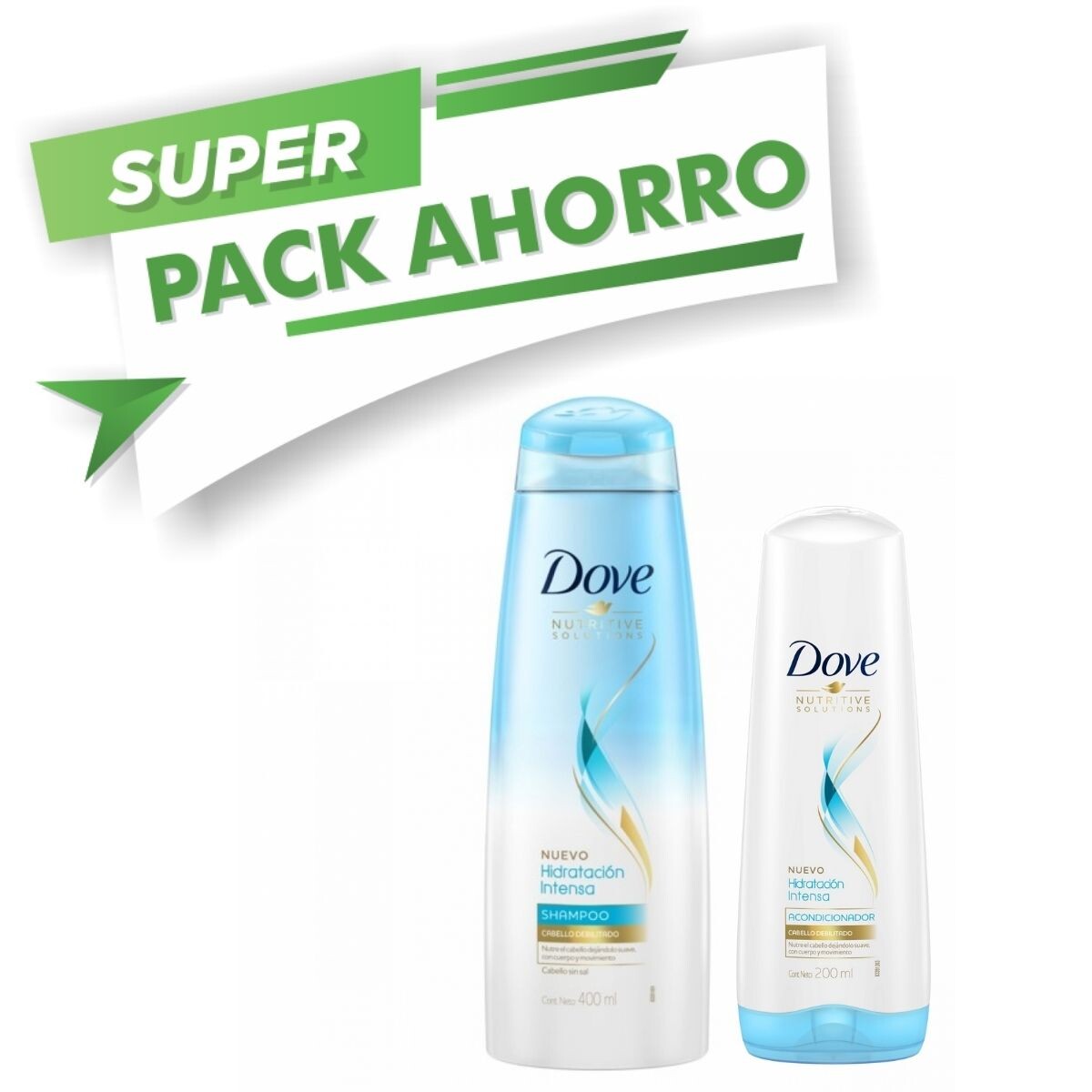 Shampoo Dove Hidratación Intensa - Pack Ahorro 400 ML + AC 200 ML 