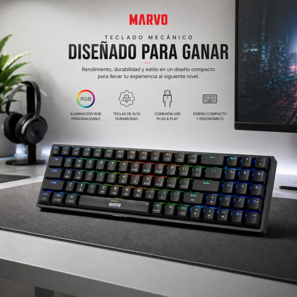  teclado Marvo Mecánico Kg956 75% TECLADO MARVO MECáNICO KG956 75% SW YELL