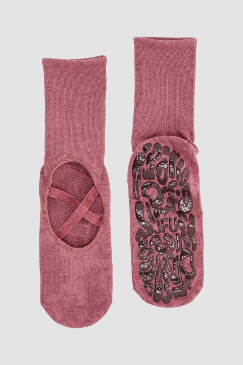 Media pilates con antideslizante 1/2 caña y elasticos en empeine - Terracota 