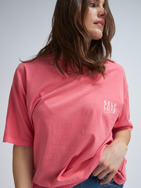 Camiseta larga manga corta estampada Rosa