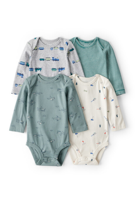 Pack cuatro bodies de algodón, estampados Sin color