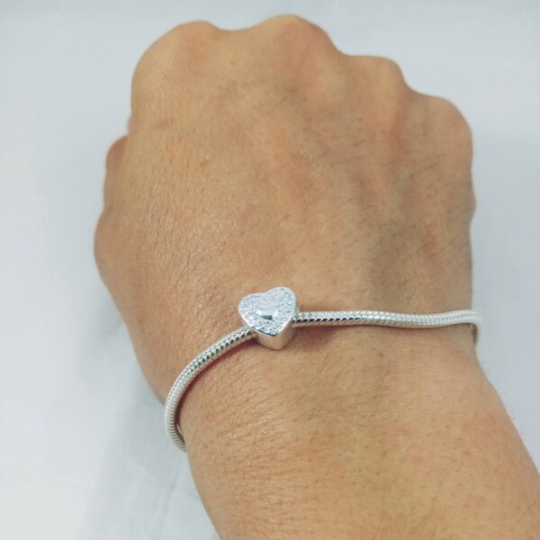 Pulsera de plata 925 con pasante Dije Corazón central