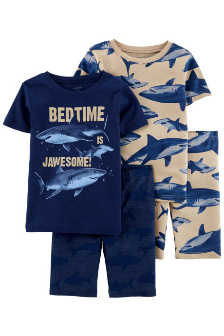 Pijama de Cuatro Piezas de Algodón con Ajuste 100% Perfecto Tiburones 0