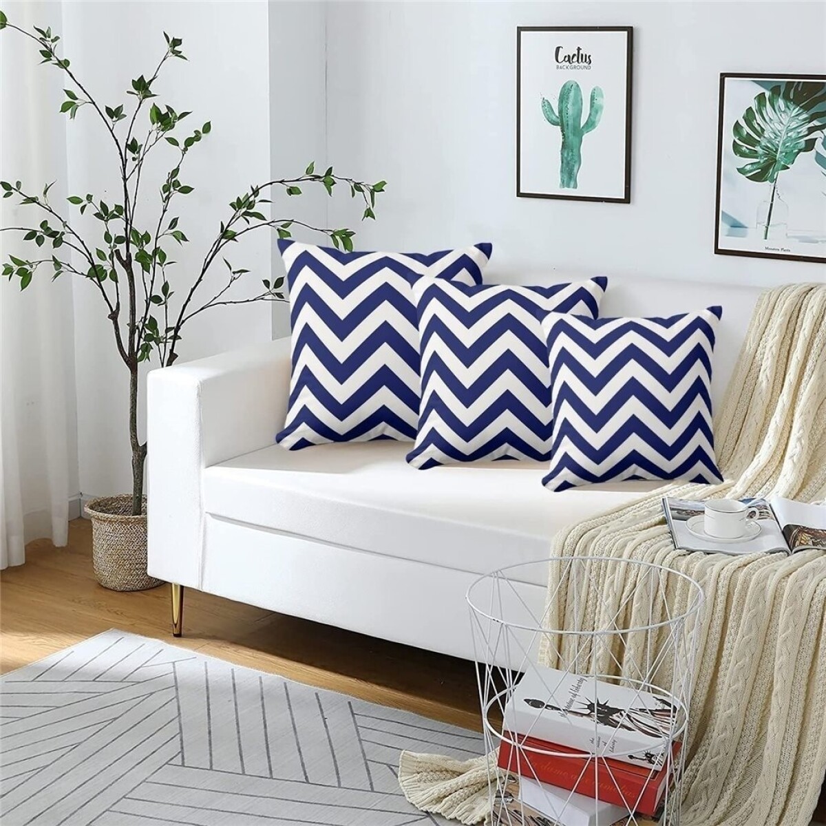 ALMOHADON ESTAMPADO 45x45CM ZIGZAG AZUL/BLANCO 