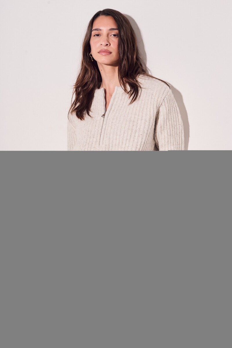 Sweater Medio Cierre Beige Melange