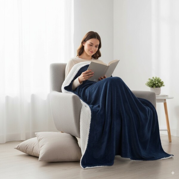 Frazada Manta Polar Con Corderito Acolchado 1 Plazas 200x150 Variante Color Azul