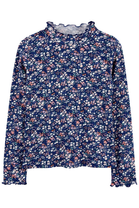 Blusa de algodón, plizada, diseño floral Sin color