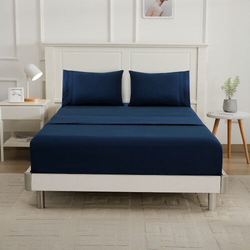 JUEGO DE SABANAS PREWASH CON BORDADO LANCASTER 2 PLAZAS AZUL