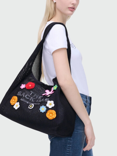 THE DAISY CROCHET SACK BAG Negro Estampado