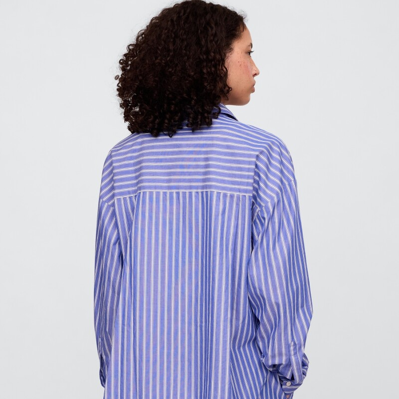V-POPLIN BIG SHIRT BLUE WHITE STRIPE